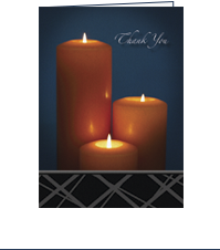 Image of front of Comfort Card: Funeral with picture of 3 candles and the text "Thank You"